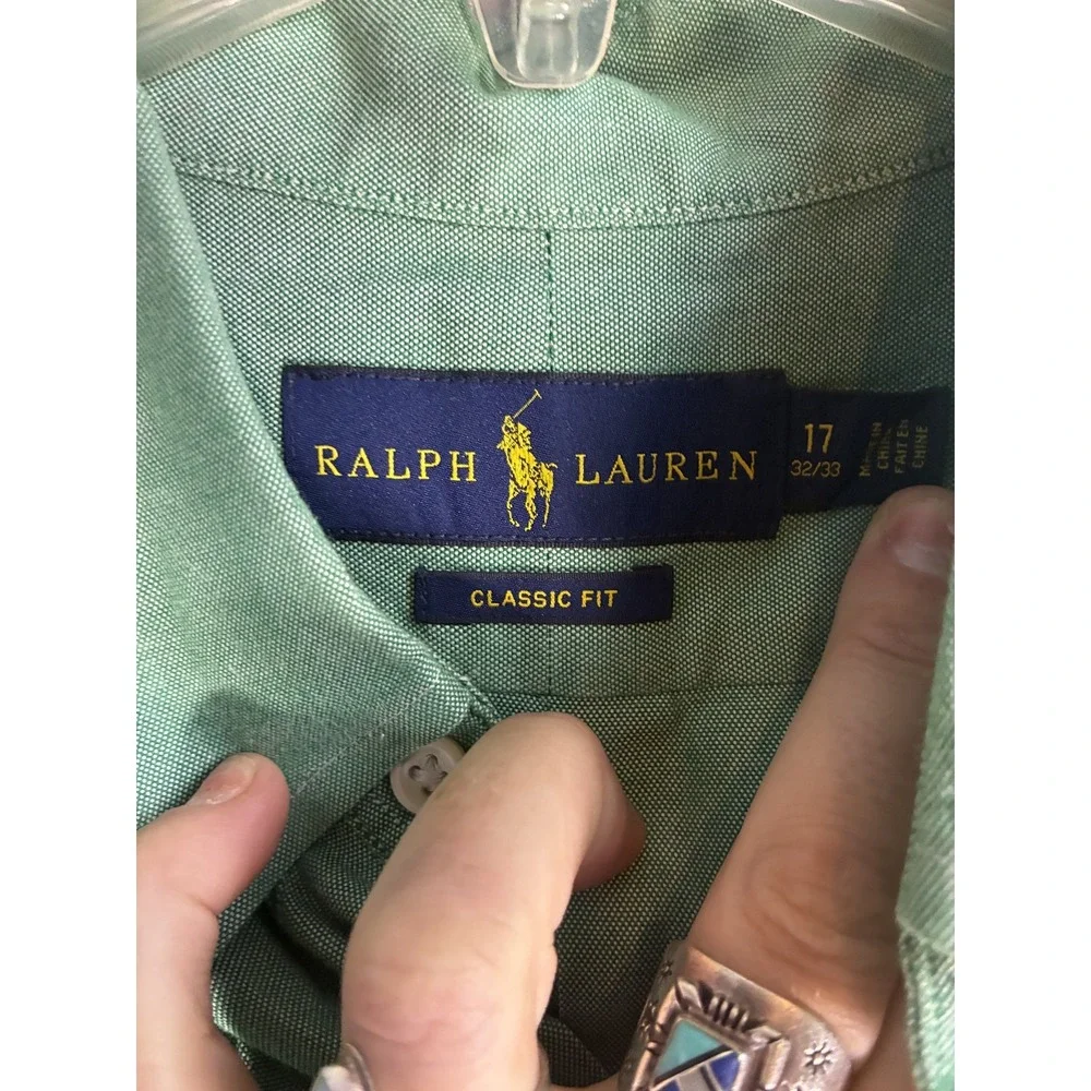 Polo Ralph Lauren Mens XL Green Oxford Shirt Classic Fit Short Sleeve Preppy